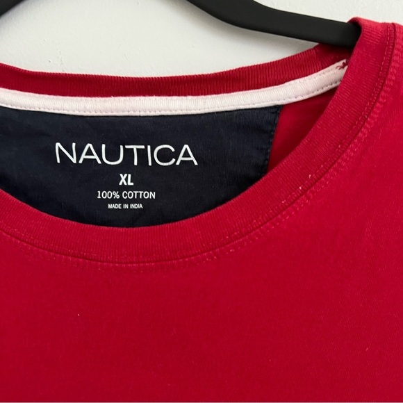 Nautica Men's Red Tee with Black and White Stripes - Picture 3 of 4